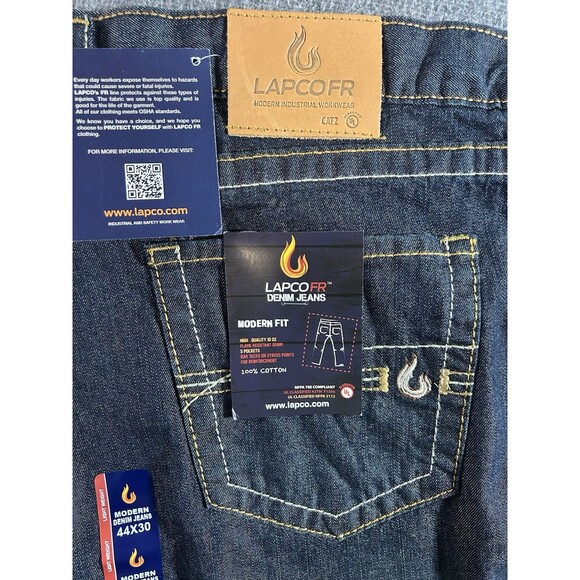 NEW Lapco Men’s Sz 44x30 FR Flame Resistant Modern Workwear Blue Jeans Dark Wash - Picture 4 of 11